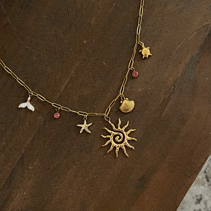 Sea, Sun & Birthstone Charm Necklace