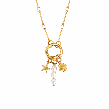 Seaside Pearl Triple Charm Necklace