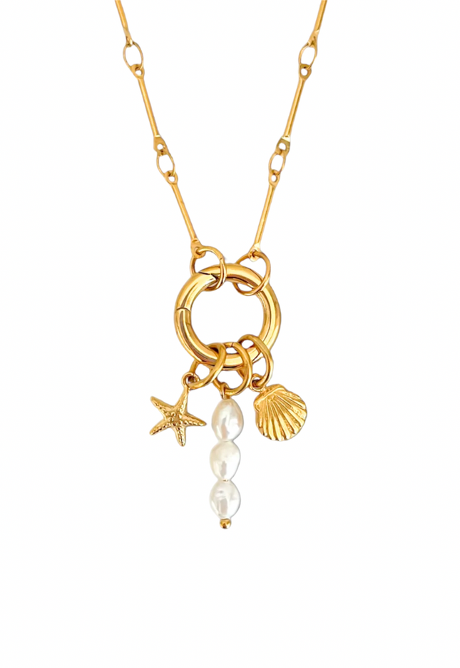 Seaside Pearl Triple Charm Necklace