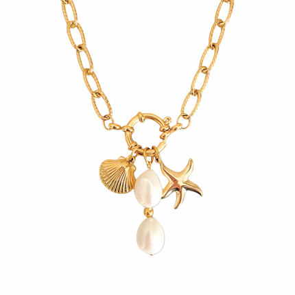 Coastal Pearl Triple Charm Necklace