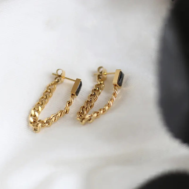Ivy Black Stud Chain Earrings