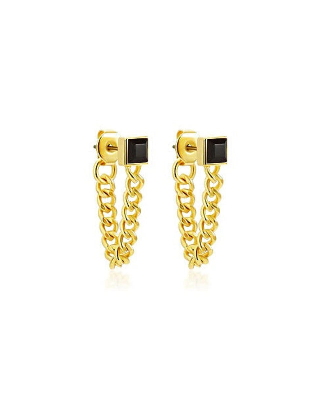 Ivy Black Stud Chain Earrings