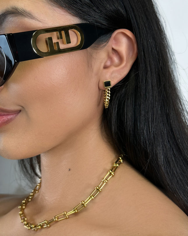 Ivy Black Stud Chain Earrings